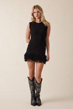 Fringe Mini Dress- Black