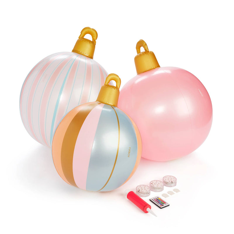 Pink Light Up Christmas Ornament Holiday Balls- 3 Pack