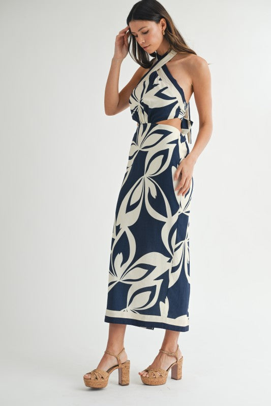 Halter Neck Midi Dress- Navy