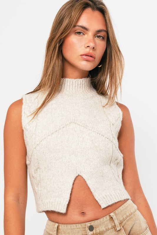 Mock Neck Cutout Crop Sweater Top- Oatmeal