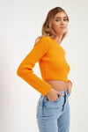 Cropped Ribbed Knit Sweater- Orange