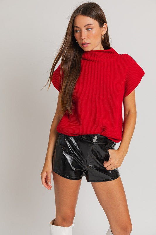 Turtle Neck Powershoulder Sweater - Red