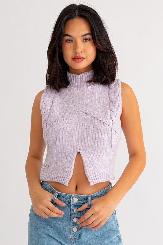 Mock Neck Cutout Crop Sweater Top- Lavender