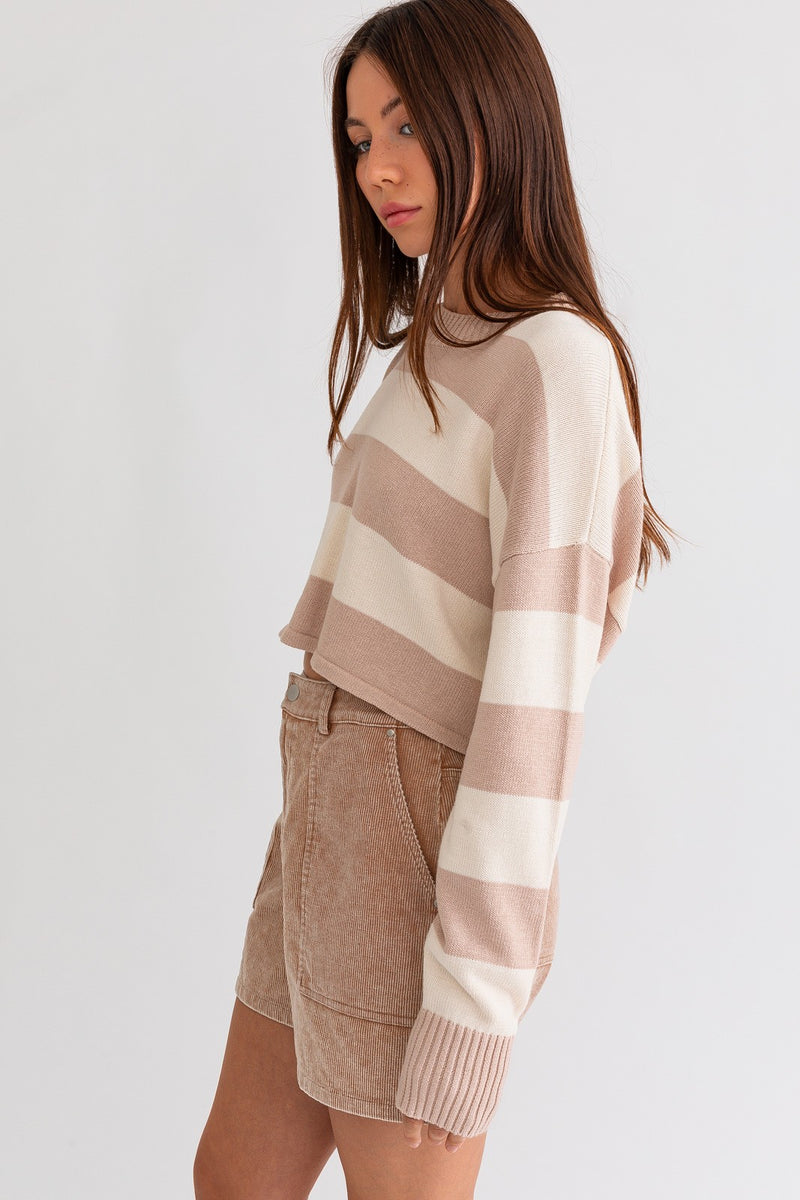 Stripe Sweater- Taupe Ivory