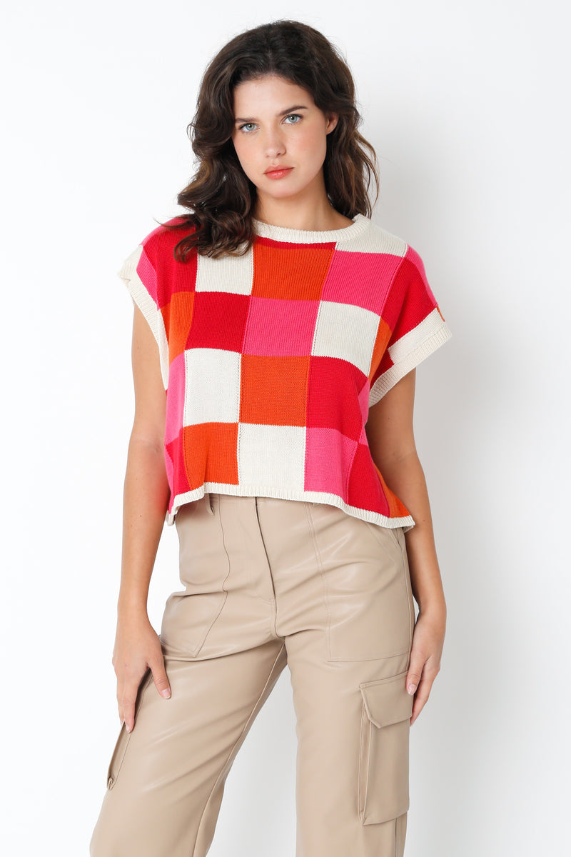 Jaxine Colorblock Sweater - Cream Hot Pink