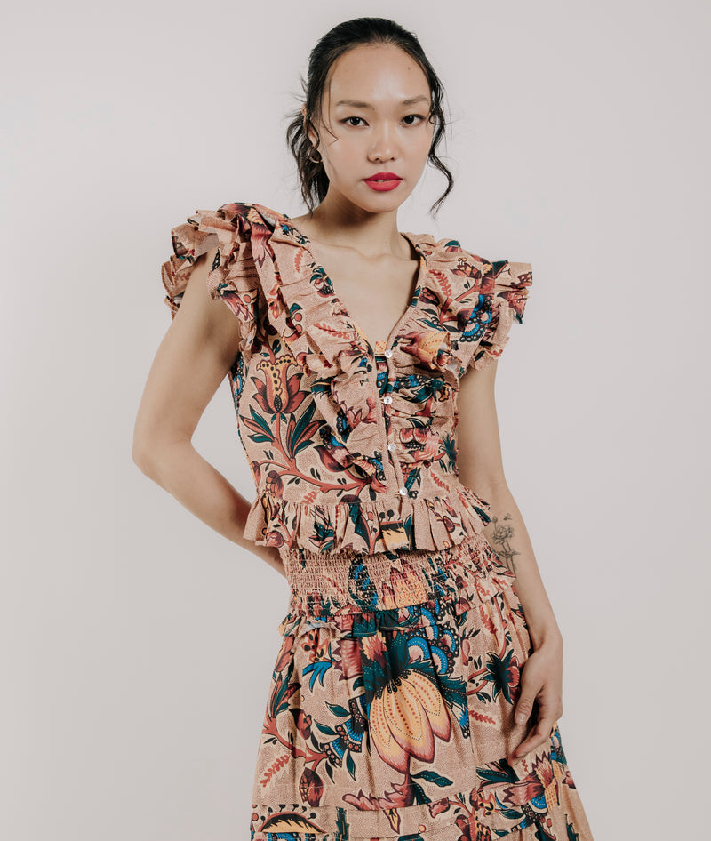 Carmella Top- Aster Harvest Print