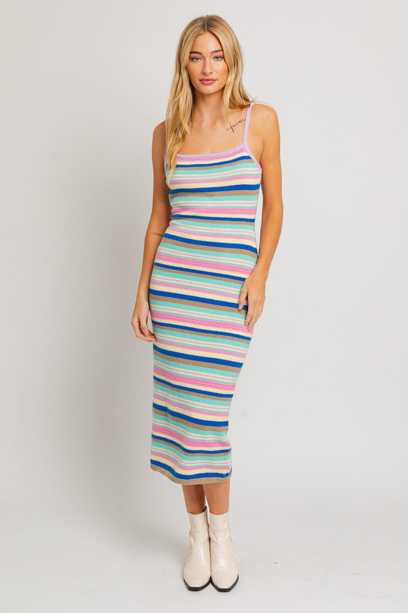 Sugar Coated Midi Dress- Multi Stripe