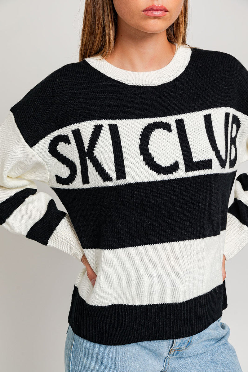 Ski Club Sweater- White Black