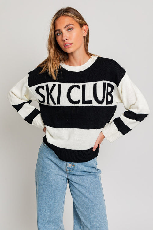 Ski Club Sweater- White Black