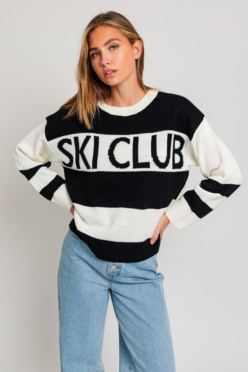 Ski Club Sweater- White Black