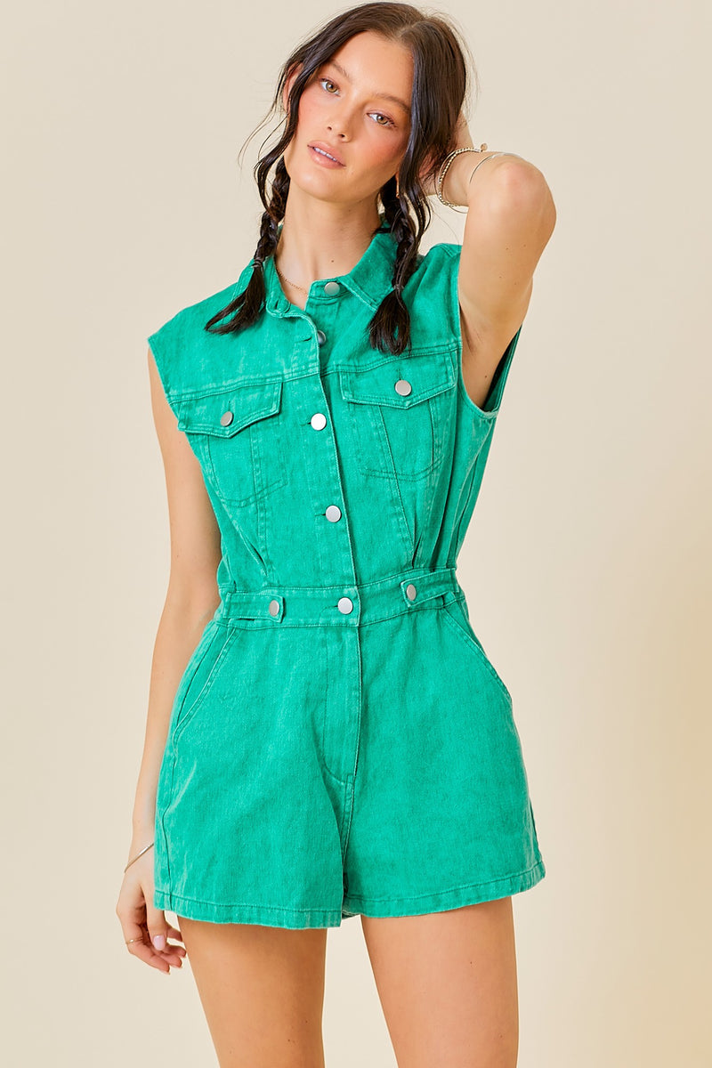 Pinch Me Romper - Washed Green