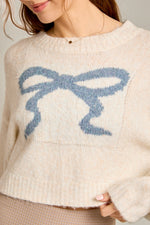 Ribbon Sweater- Cream Dusty Blue