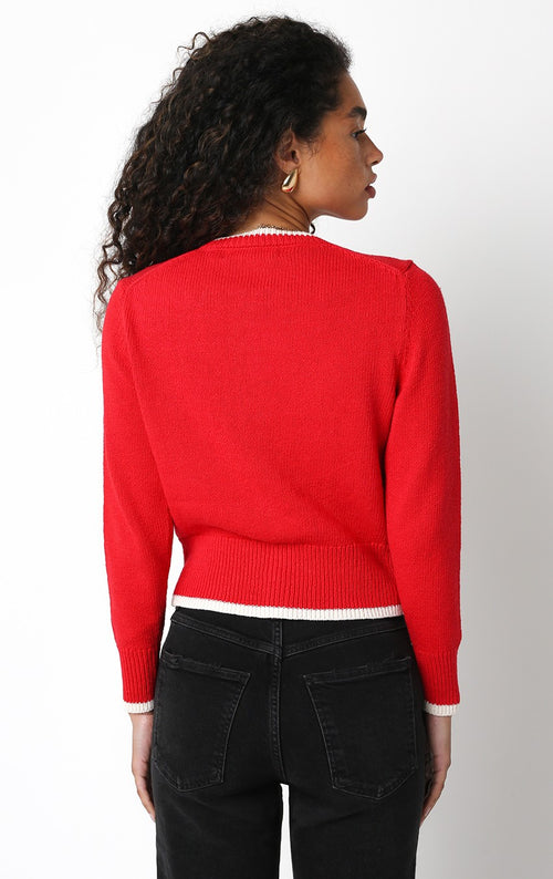 Cosmopolition Sweater- Red Cream