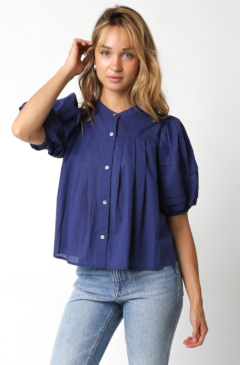 Cute As A Button Top- Indigo