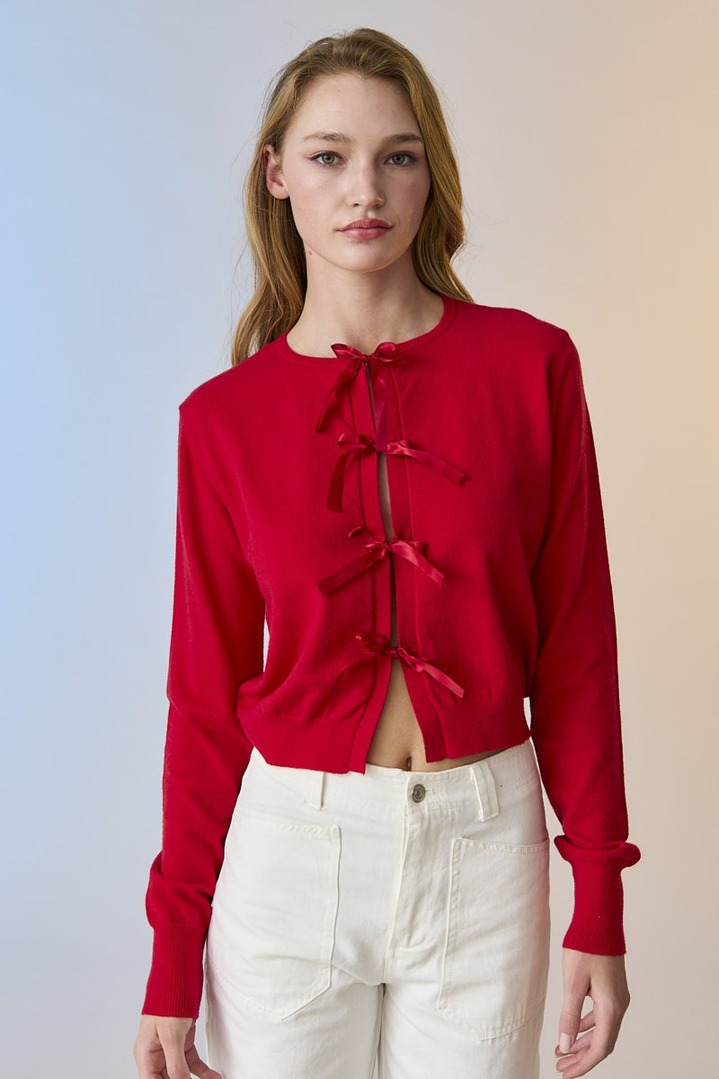 Bow Cardigan- Red