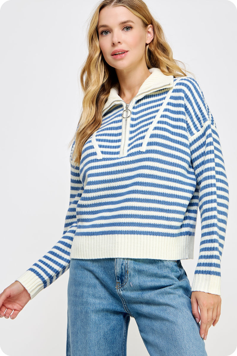 Blue On My Mind Sweater- White Blue