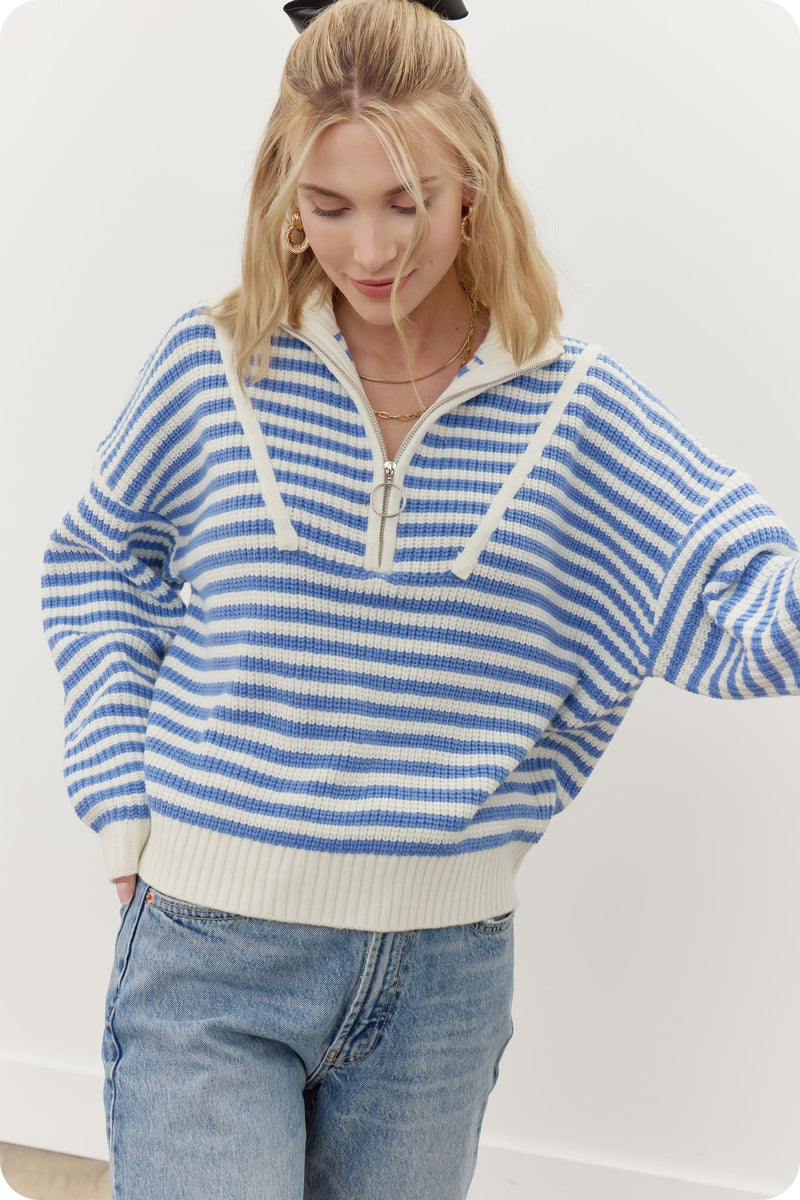 Blue On My Mind Sweater- White Blue