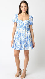 In Full Bloom Dress- White Blue