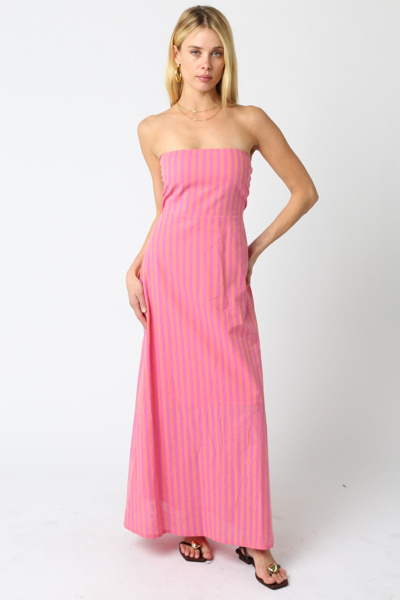 Cabana Stripe Dress- Orange Fuchsia