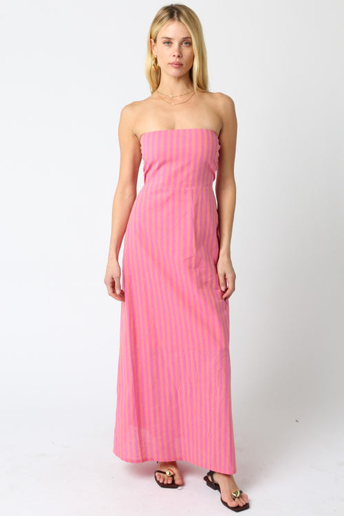 Cabana Stripe Dress- Orange Fuchsia