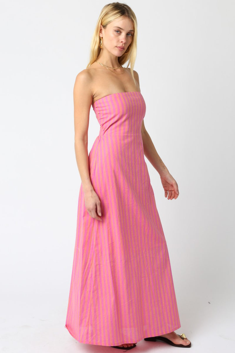 Cabana Stripe Dress- Orange Fuchsia