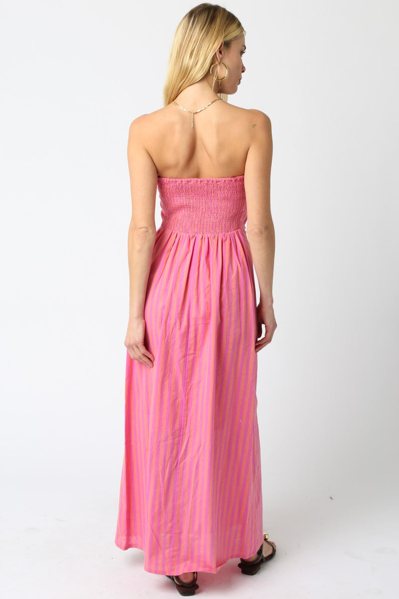 Cabana Stripe Dress- Orange Fuchsia