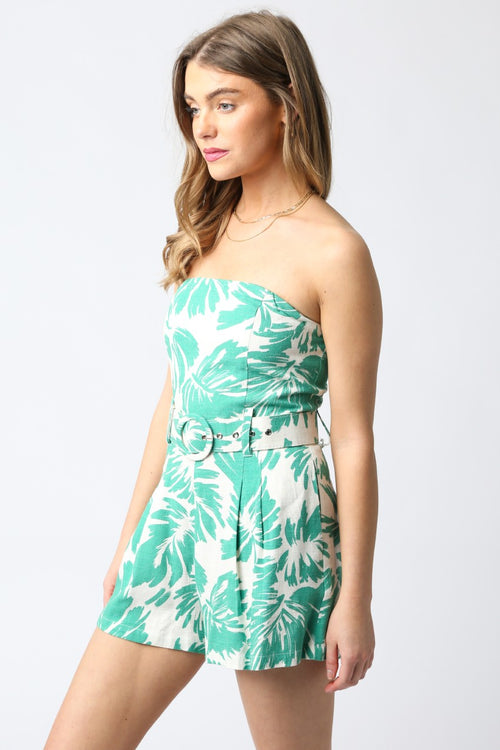Palm Breeze Romper- White Green