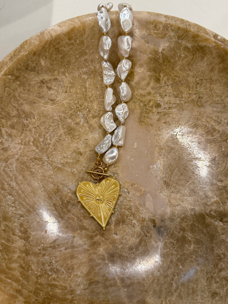 Blaze Necklace- Gold Pearl