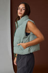 Gingham Puffer Vest- Green