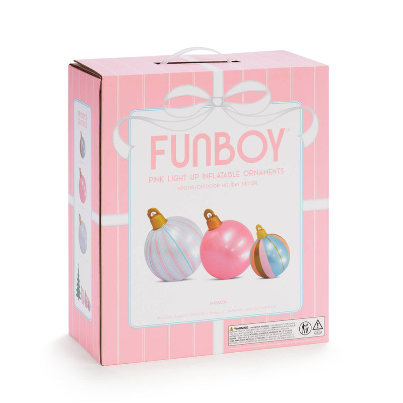 Pink Light Up Christmas Ornament Holiday Balls- 3 Pack