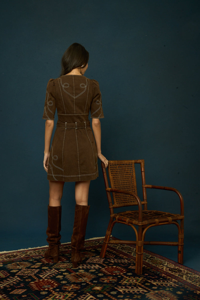 Ines Denim Dress- Espresso