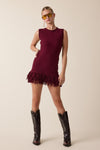 Fringe Mini Dress- Cherry Lacquer