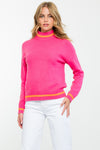 Mock Neck Stripe Detail Sweater - Pink