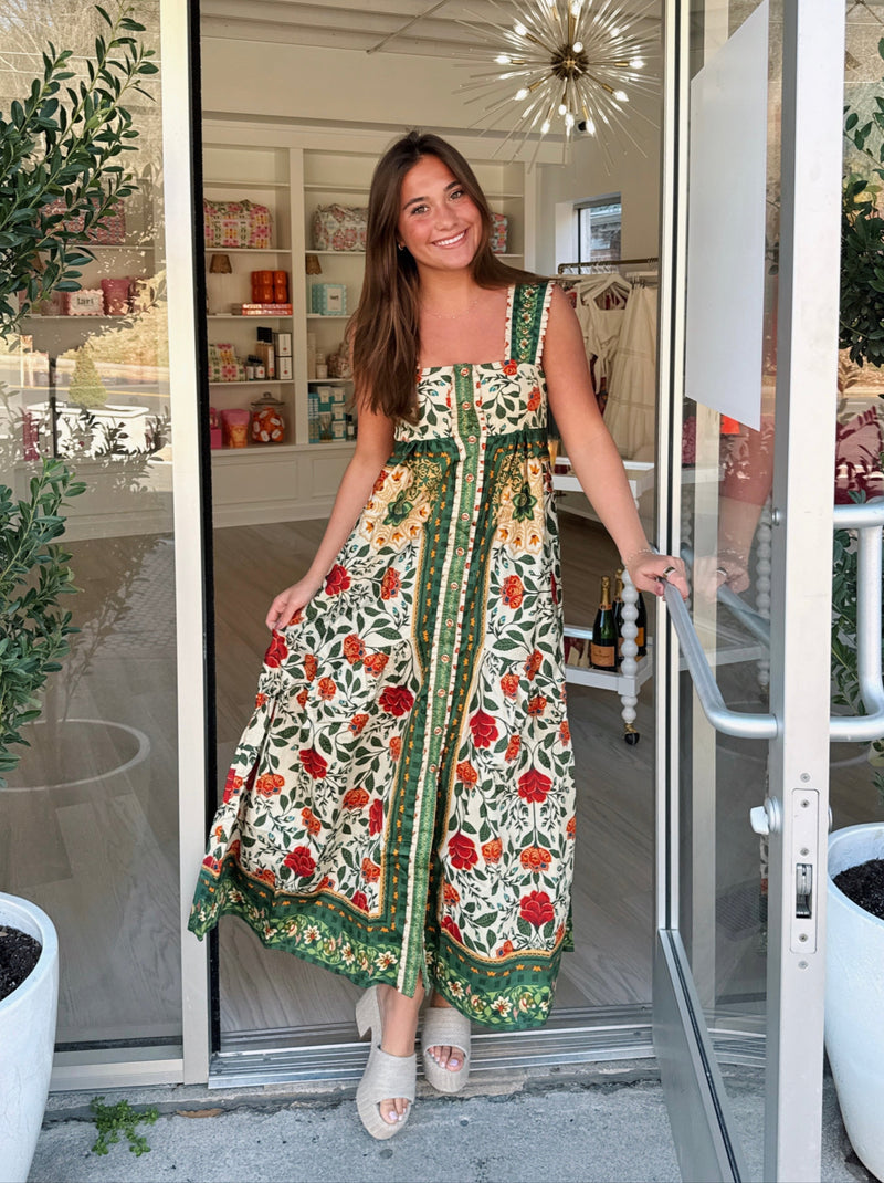 Garden Tapestry Sand Maxi Dress