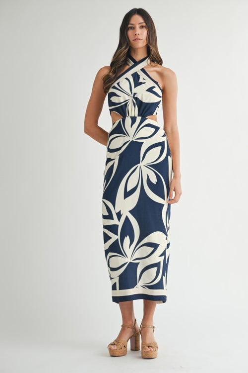 Halter Neck Midi Dress- Navy