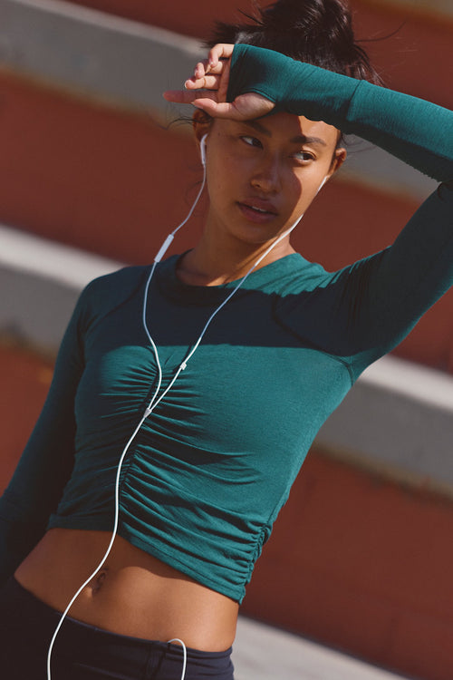 Tempo Ruched Long Sleeve- Evergreen