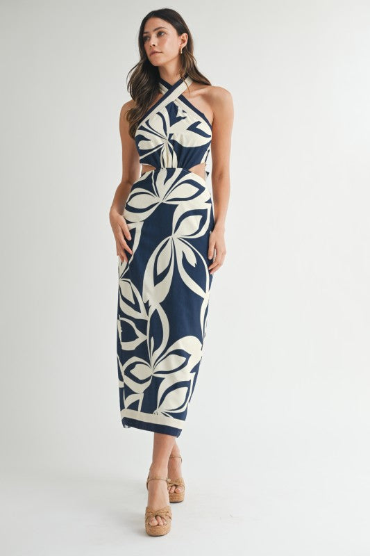 Halter Neck Midi Dress- Navy