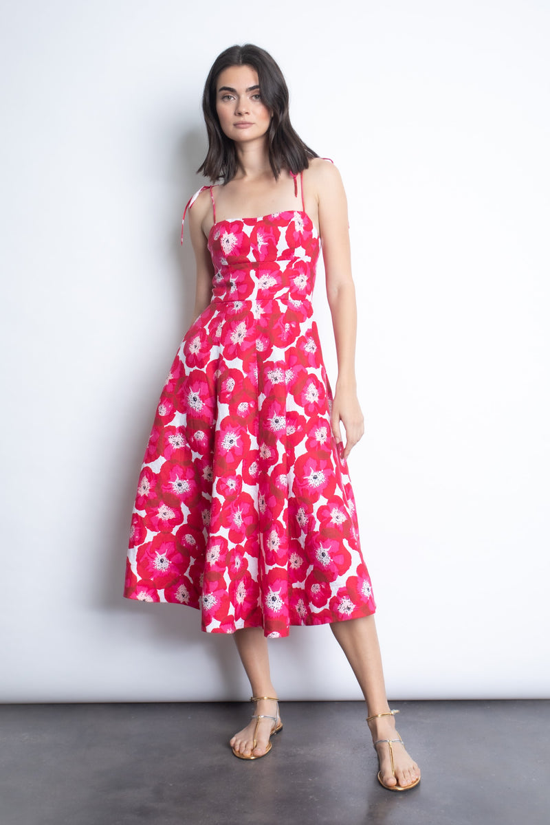 Yadira Print Midi Dress- Pink Poppies