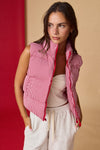 Gingham Puffer Vest- Red