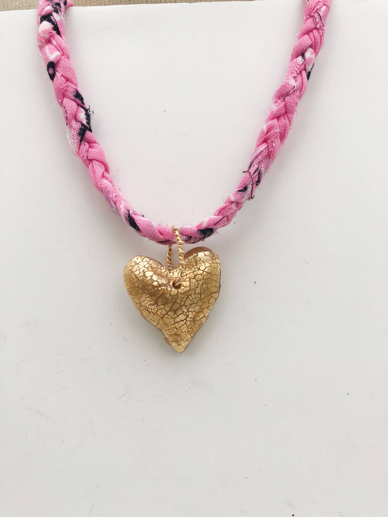 Pink Bandana Heart Necklace 