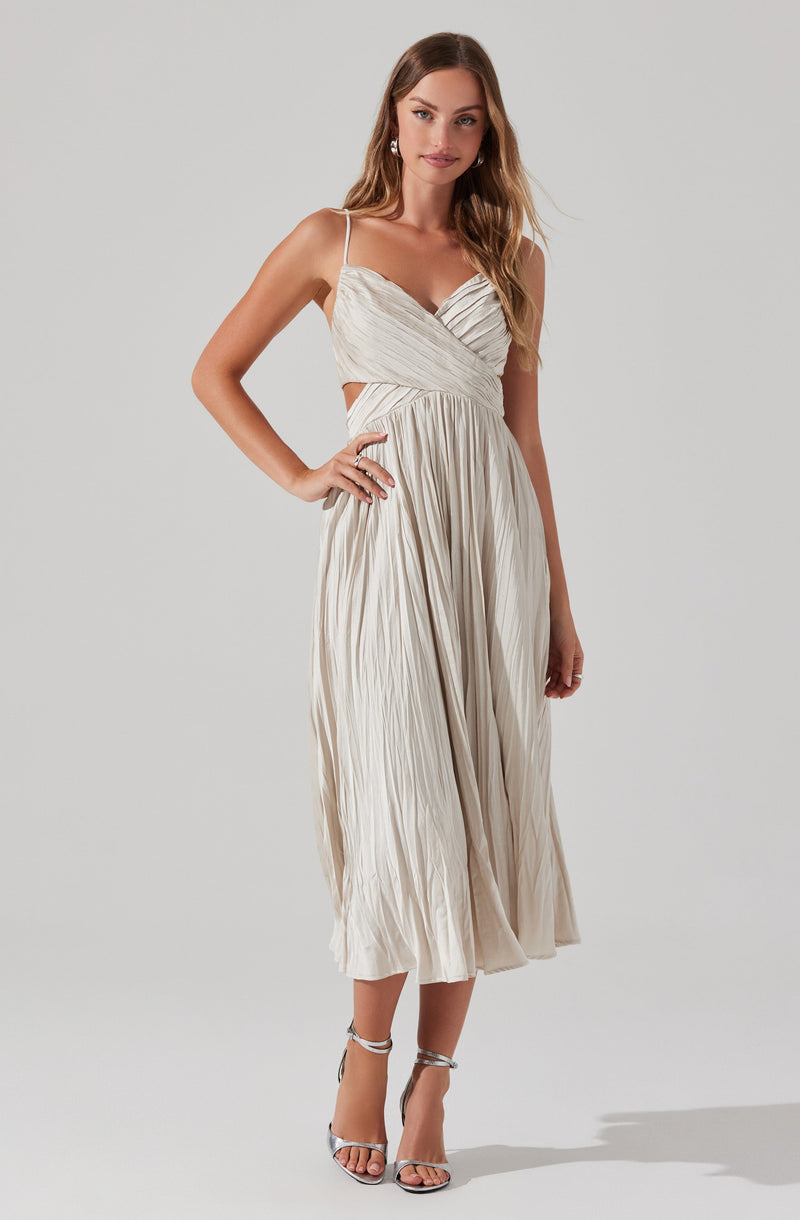 Capitola Pleated Midi Dress- Champagne