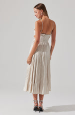 Capitola Pleated Midi Dress- Champagne