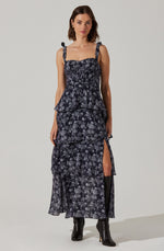 Mellorie Floral Tiered Maxi Dress- Navy Grey Floral