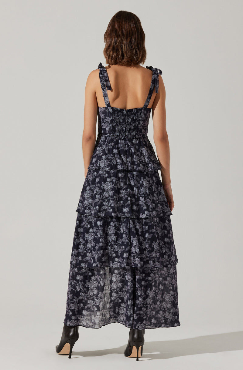 Mellorie Floral Tiered Maxi Dress- Navy Grey Floral