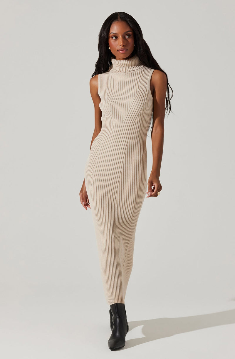 Channary Sleeveless Turtleneck Sweater Dress Light Taupe