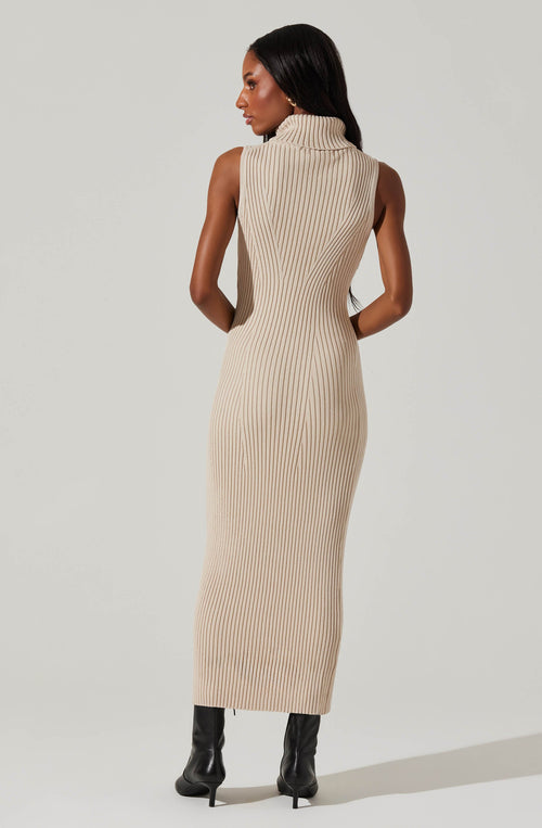 Channary Sleeveless Turtleneck Sweater Dress- Light Taupe