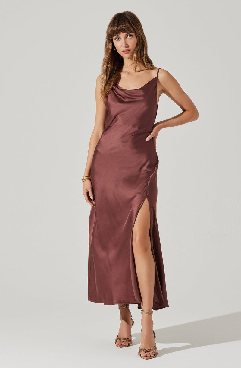 Glynis Cowl Neck Midi Dress- Mulberry