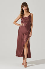 Glynis Cowl Neck Midi Dress- Mulberry