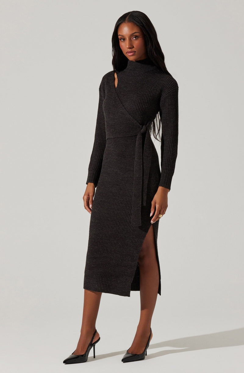 Audree Sweater Dress- Charcoal