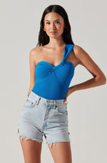 Brie One Shoulder Sweater Top- Blue